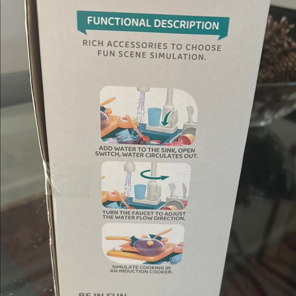 Kids Play Kitchen Dishwasher Sink Toy 31 Pcs Simulated Washing NIB